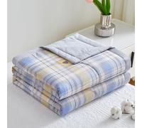 DOTBUY-SHOP Quilted Bedspreads, Quilt Bed Throws 100% Cotton, Solid/Plaid Print Reversible Design Quilted Throw for Single, Double, Super King, Children's Bed, All Season (Green-Gray 2,150x200cm)