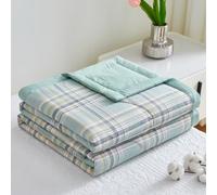 DOTBUY-SHOP Quilted Bedspreads, Quilt Bed Throws 100% Cotton, Solid/Plaid Print Reversible Design Quilted Throw for Single, Double, Super King, Children's Bed, All Season (Green-Gray 1,150x200cm)
