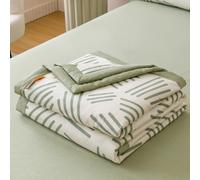 DOTBUY-SHOP Quilted Bedspreads, Quilt Bed Throws 100% Cotton, Solid/Printed Reversible Design Quilted Throw for Single, Double, Super King, Children's Bed, All Season (Green White,180x220cm)