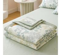 DOTBUY-SHOP Quilted Bedspreads, Quilt Bed Throws 100% Cotton, Solid/Printed Reversible Design Quilted Throw for Single, Double, Super King, Children's Bed, All Season (Pale Green,150x200cm)