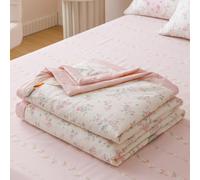 DOTBUY-SHOP Quilted Bedspreads, Quilt Bed Throws 100% Cotton, Solid/Printed Reversible Design Quilted Throw for Single, Double, Super King, Children's Bed, All Season (Pink Cream,180x220cm)