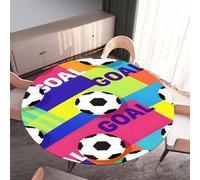 DOTBUY-SHOP Round Table Cloth Wipe Clean, Elastic Edged Fitted Circular Tablecloth, Washable Table Cover for Kitchen Outdoor Garden Picnic, 3D Football (Football 08,110cm)