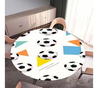 DOTBUY-SHOP Round Table Cloth Wipe Clean, Elastic Edged Fitted Circular Tablecloth, Washable Table Cover for Kitchen Outdoor Garden Picnic, 3D Football (Football 06,90cm)