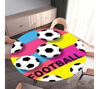 DOTBUY-SHOP Round Table Cloth Wipe Clean, Elastic Edged Fitted Circular Tablecloth, Washable Table Cover for Kitchen Outdoor Garden Picnic, 3D Football (Football 01,130cm)