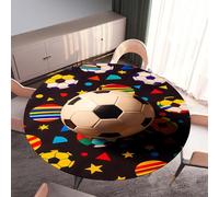 DOTBUY-SHOP Round Table Cloth Wipe Clean, Elastic Edged Fitted Circular Tablecloth, Washable Table Cover for Kitchen Outdoor Garden Picnic, 3D Football (Football 02,140cm)