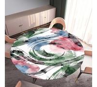 DOTBUY-SHOP Round Table Cloth Wipe Clean, Elastic Edged Fitted Circular Tablecloth, Washable Table Cover for Kitchen Outdoor Garden Picnic, 3D Artistic Style (Green 01,150cm)