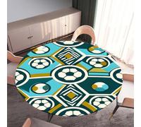 DOTBUY-SHOP Round Table Cloth Wipe Clean, Elastic Edged Fitted Circular Tablecloth, Washable Table Cover for Kitchen Outdoor Garden Picnic, 3D Football (Football 05,110cm)