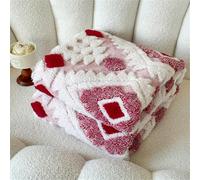 DOTBUY-SHOP Single/Double/King Size Flannel Blanket, Elegant Geometry Winter Fleece Blanket and Throws for Sofa Beds, Soft Cozy Fluffy Warm Sofa Throw for Bedroom Couch (Red,70x100cm)