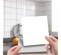 DOTBUY-SHOP Solid Color 15x15cm Tile Stickers, Peel and Stick Wall Panels, Oil-Proof Waterproof Kitchen Bathroom Wall Stickers, PVC Self Adhesive Tiles Stick for DIY Decor (White,96PCS)