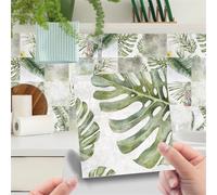 DOTBUY-SHOP Tile Stickers for Kitchen Bathroom, 3D Green Leaf Lemon Pattern Self Adhesive Waterproof Oil-Proof PVC Tile Wall Stickers 24 Pack Peel and Stick Wall Panels (Green Leaf,10x10cm)