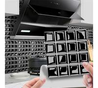 DOTBUY-SHOP Tile Stickers for Kitchen Bathroom, Self Adhesive Waterproof Oil-Proof PVC Tile Wall Stickers Solid Color 10 Pack Peel and Stick Wall Panels for Home Living Room (Black,20x20cm)