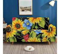 DOTBUY-SHOP Vintage Flower Sofa Cover 1 2 3 4 Seater Sofa Slipcovers Universal Sofa Cover, Stretch Armrest Sofa Cover Easy-Fit Couch Covers Furniture Protector (90-140cm,Sunflower)