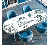 DOTBUY-SHOP Waterproof Oval Table Cloth Wipe Clean, Elastic Edged Fitted Oval Tablecloth, Washable Table Cover for Kitchen Outdoor Dining Garden Picnic, Chinese Style (Bamboo,107x173cm)