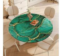 DOTBUY-SHOP Waterproof Round Table Cloth Wipe Clean, Elastic Edged Fitted Circular Tablecloth, Washable Table Cover for Kitchen Outdoor Dining Garden Picnic, 3D Marble (Green Marble 01,110cm)