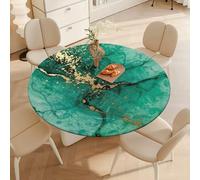 DOTBUY-SHOP Waterproof Round Table Cloth Wipe Clean, Elastic Edged Fitted Circular Tablecloth, Washable Table Cover for Kitchen Outdoor Dining Garden Picnic, 3D Marble (Green Marble,130cm)