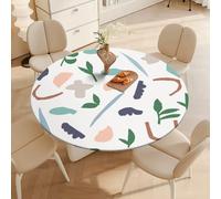 DOTBUY-SHOP Waterproof Round Table Cloth Wipe Clean, Elastic Edged Fitted Circular Tablecloth, Washable Table Cover for Kitchen Outdoor Dining Garden Picnic, 3D Flowers (Green Leaves,130cm)