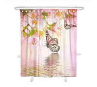 DOTBUY Shower Curtains 3D Printed Bath Curtain Mould Proof Resistant Waterproof for Bathroom with 12 Hooks Polyester Fabric Cartoon Creative on Home Decor (Pink fragrance,90x180cm)