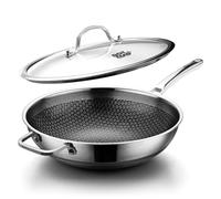 DOTCLAD Wok pan,Hybrid 12 inch Wok with Lid, PFOA Free Cookware,Non Stick Stainless Steel Woks & Stir-Fry Pans Nonstick, Dishwasher and Oven Safe, Works on Induction
