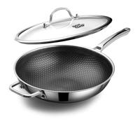 DOTCLAD Wok pan,Hybrid 13Inch(32cm) Wok with Lid, PFOA Free Cookware,Non Stick Stainless Steel Woks & Stir-Fry Pans Nonstick, Dishwasher and Oven Safe, Works on Induction