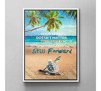 DOTCOMCANVAS® Wall Picture Motivation Turtle Ocean Forward Tree Blue Brown Green Forward Is Silent Forward Version English Size 40 x 30 cm White