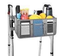 Dotday Walker Basket, Walker Bag Water Bottle Holder, Foldable Walker Storage Bag with Big Capacity & Never Tipping Over The Walker, Best Gift for Family and Friends - Grey (Not Fit Rollator Walkers)