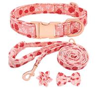 Dote on Dog Collar and Lead Set with Bow Tie, Girl Dog Collar with Detachable Flower with Strong Gold Buckle, Adjustable Soft Padded Pet Collar for Small Medium Large Dogs L, Pink rose