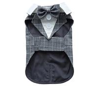 DOTEYAYP Puppy Tuxedo with Detachable Bowtie Prom Wedding Formal Wear Prince Costume for Small Dog (Small, Grey Plaid)