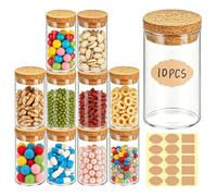 Dotilili 10 Pcs 130ml Small Glass Jars with Cork Lids, Clear Borosilicate Glass Bottle Jar Set with Sticker Labels for Spice Candy Coffee Tea Herbs Sugar Salt Wedding Favours DIY Crafts Party Gifts