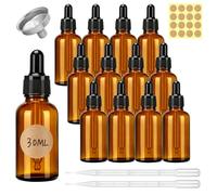 Dotilili 12 Pcs 30ml Amber Dropper Bottles, Refillable Glass Eye Dropper Bottles with Pipettes, Funnel and Labels, Empty Sample Bottle for Essential Oils, Perfumes, Aromatherapy, Chemistry Lab