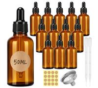 Dotilili 12 Pcs 50ml Amber Glass Dropper Bottles, Refillable Glass Eye Dropper Bottles with Pipettes, Funnel and Labels, Empty Sample Bottle for Essential Oils, Perfumes, Aromatherapy, Chemistry Lab