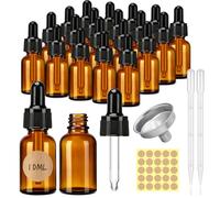 Dotilili 20 Pcs 10ml Amber Dropper Bottles, Refillable Glass Eye Dropper Bottles with Pipettes, Funnel and Labels, Empty Sample Bottle for Essential Oils, Perfumes, Aromatherapy, Chemistry Lab