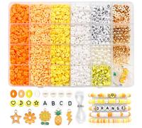 Dotilili 3164 Pcs Orange Yellow Friendship Bracelet Making Kit | Polymer Clay Beads with Letter Beads & Charms, Heishi Spacer Bead for Jewelry Crafts, Gift for Girls Teens Adults