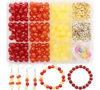 Dotilili Glass Beads Bracelet Jewelry Making Kit 8mm, Red Orange Crystal Gemstone Beads with Sparkling Gold Rhinestone Spacers Charms Round Imitative Jade Bead for DIY Crafts Necklace Earrings