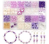 Dotilili Pearl Beads, 494 Pcs Purple White Glass Beads for Friendship Bracelet Making Kit Plastic Imitation Dyed Faux Peals Earring Jewelry Making Kit for Bracelets Necklaces Adult DIY Crafts