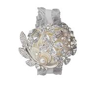DOTKV Artificial Wrist Silk Flower Boutonniere Wrist Bouquet Corsage Flower with Peal and Diamond for Wedding Decor,Cocktail Party 1pcs (SilverIvory_Wrist)