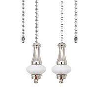 Dotlite Ceramic Ceiling Fan Pull Chain Set, 2Pieces Silver Decorative Fan Pull Chain Pendant Extension, 12 Inches Lighting & Fan Beaded Ball Fan Cord Extender with Connector(White)