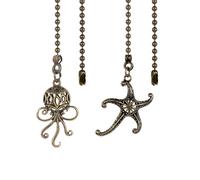 Dotlite Starfish and Octopus Ceiling Fan Pull Chain, Sea Ocean Theme Pulls Charm Extension Decorative,12in 3mm Diameter Beaded Fan Light Pull Chains Extender Ornaments for Kids Room,Bronze
