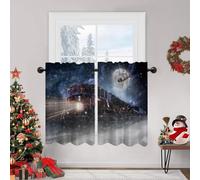 DOTOOMA Christmas Polar Express Theme Window Treatment Tiers Xmas Full Moon Sledge Snowy Night Kitchen Bathroom Living Room Small Window Decoration Polyester Fabric Supplies 26x36 Inches 2 Panels