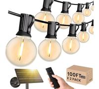 Dotrvmp Solar String Lights 200FT, 2pack 100FT G40 Festoon Lights Shatterproof Dimmable, Waterproof IP65 Solar-Powered Garden Lights for Outdoor Pergola Gazebo Patio Yard Porch Party Decor
