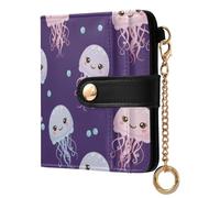 Dots Jellyfish Purple Print Small Women Wallet Bifold RFID Blocking Leather Compact Card Holder with Coin Pocket Zipper Purse for Girls Women Ladies