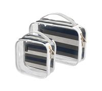 Dots White Grey Navy Striped 2 Pack Clear Hanging Toiletry Bag TSA Approved Waterproof Makeup Bag Small Men’s Shaving kit maquillaje para
