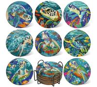 DOTSOPS 8 Pcs Ocean Diamond Art Coasters Kits for Adults with Holder 4 in