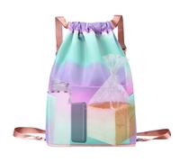 Dottduya Draw the Prank Bag, Cinch Bag, Drawschnell Backpack Nylon Portable Waterproof Beach Bag, Large Capacity Fashionable Hiking Day Bags for Daily Travel, Fitness, Books, Blue-purple gradient