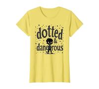 Dotted & Dangerous: Playful Troublemaker Cartoon Boy T-Shirt, Women, Lemon, M