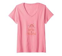 Dotted & Delightful: Charming Polka Dot Smile V-Neck T-Shirt, Women, Pink, XXL