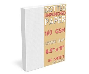 Dotted Grid Paper, Letter Size, 160 Sheets/320 Pages, 160 GSM Maximum Thickness, 8.5 x 11 inch, White, Unpunched, for Calligraphy, Journaling, Binder Refill Inserts, Writing, Art