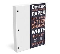 Dotted Grid Paper, Letter Size, 3-Hole Punched (Large Holes), 200 Sheets/400 Pages, 120 GSM, 8.5 x 11 inches, White, for Calligraphy, Journaling, Drawing