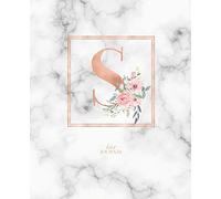 Dotted Journal: Dotted Grid Bullet Notebook Journal Rose Gold Monogram Letter S Marble with Pink Flowers (7.5” x 9.25”) for Women Teens Girls and Kids
