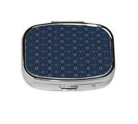 Dotted Lines Geometric Shapes On Blue Shade Backdrop Print Pill Box 2 Compartment Medicine Pill Case,Portable for Pocket Or Purse Pill Box Decorative Metal Medicine Organizer