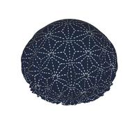 Dotted Lines Geometric Shapes On Blue Shade Backdrop Shower Caps For Women, Elastic And Reusable Bath Caps, Double Waterproof Layers Shower Cap, Bathing Shower Caps